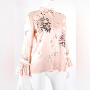 OSCAR DE LA RENTA Size 10 • Pink Embroidered Button Down Blouse Top.